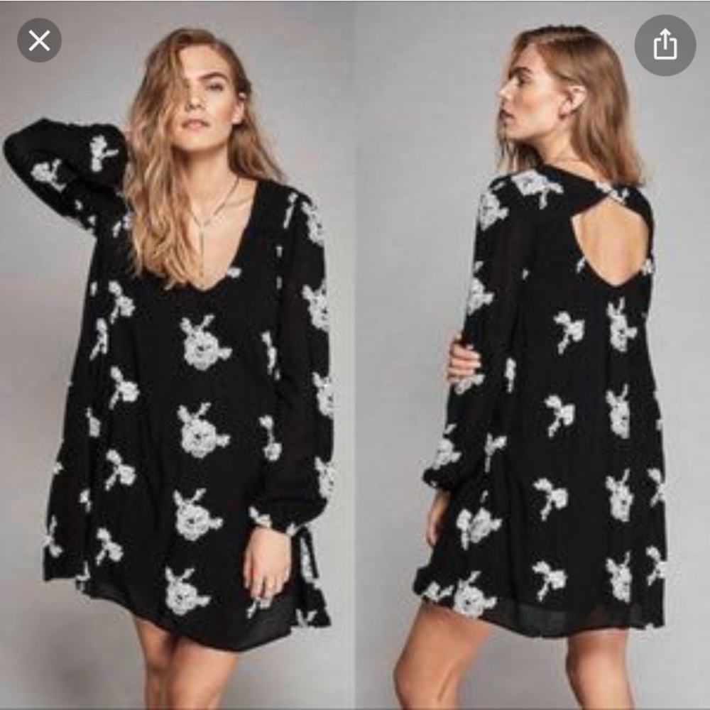 Free People Black and White Embroidered Dress